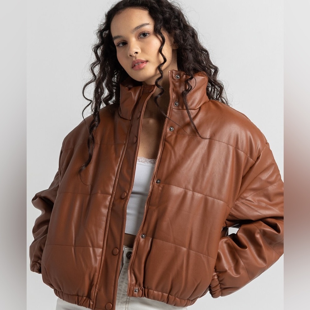 ME‎ JANE Faux Leather Puffer Jacket Size L